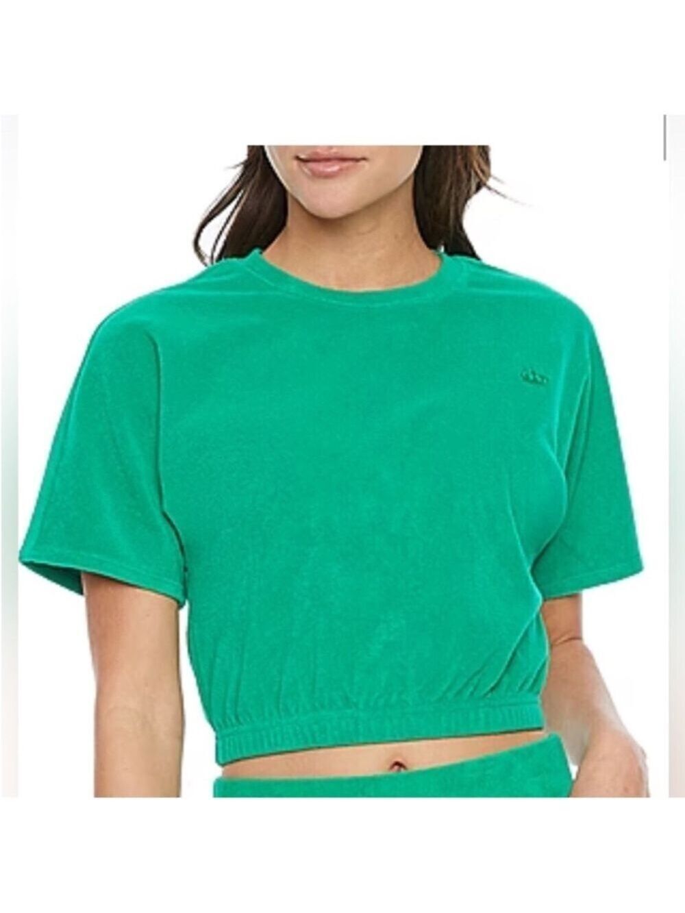 Juicy Couture short sleeve cropped banded hem Woman’s tee XL green
